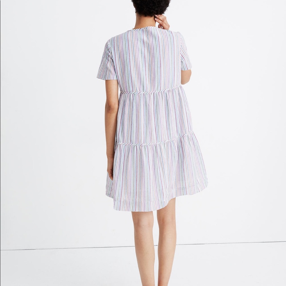 Striped Crewneck Button-Front Tiered Mini Dress - image 2